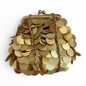Unbranded Mini Gold Disc Sequin Kiss Lock Bag